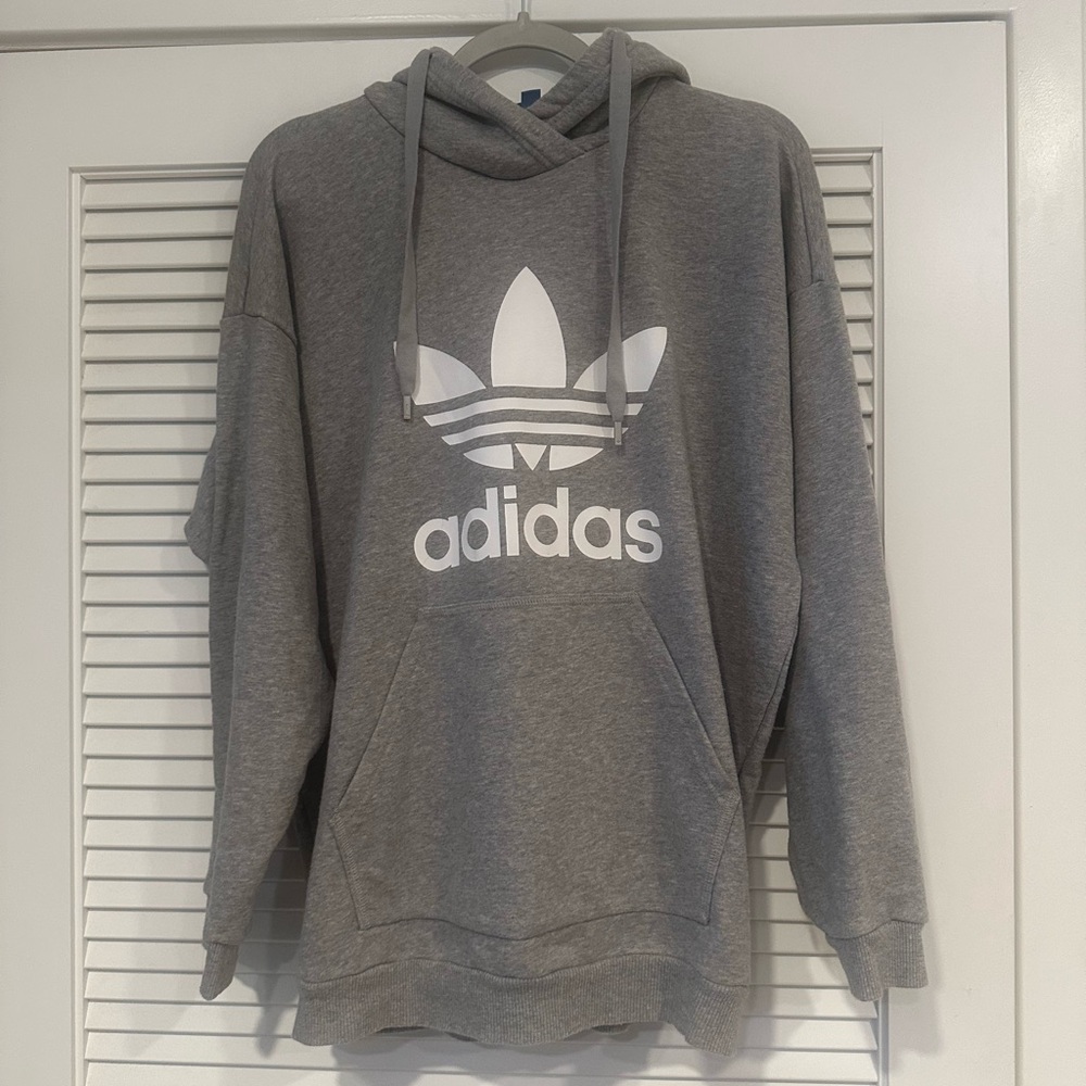 Adidas Heather Gray Hoodie with White Trefoil